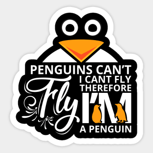 'Penguins Can't Fly' Funny Penguin Witty Gift Sticker